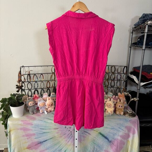 GILLI size medium Sleeveless Pink Jumpsuit linen blend hot pink - Picture 7 of 7